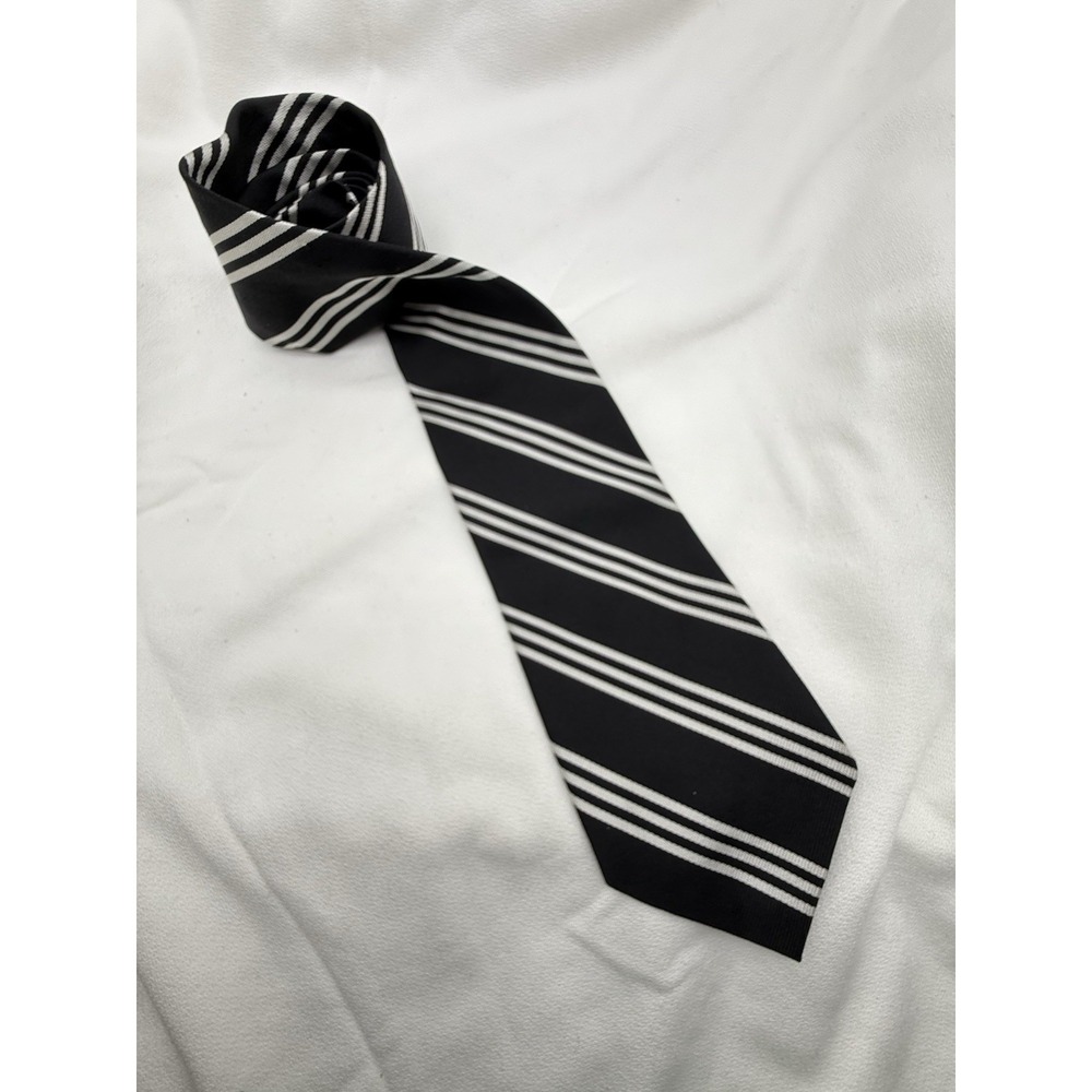 LAUREN RALPH LAUREN TIE  Black & White 100% Silk Hand Finished Made in USA